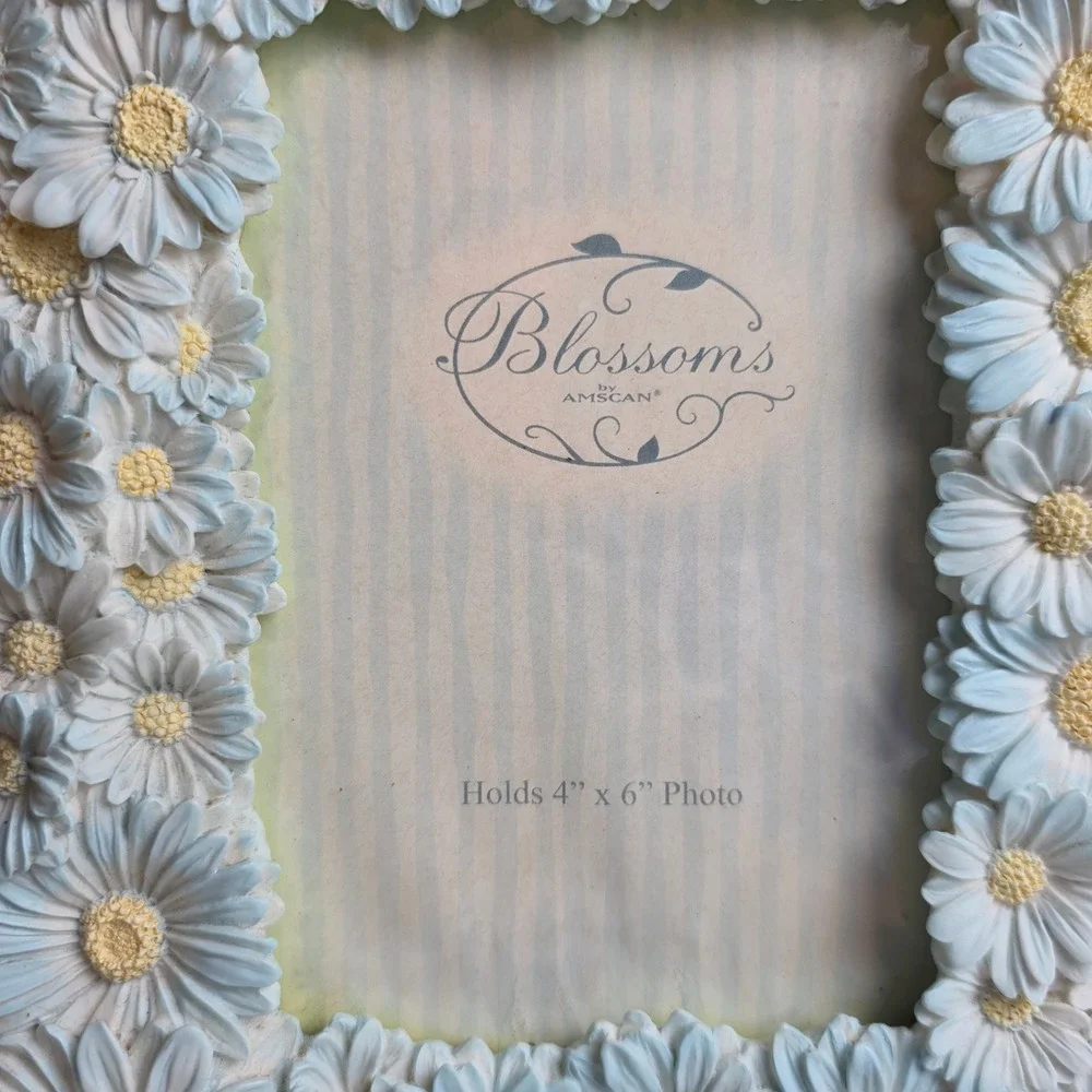 Amscan Blossoms Light Blue Daisy Floral Resin 4x6 Picture Frame Vintage 90s